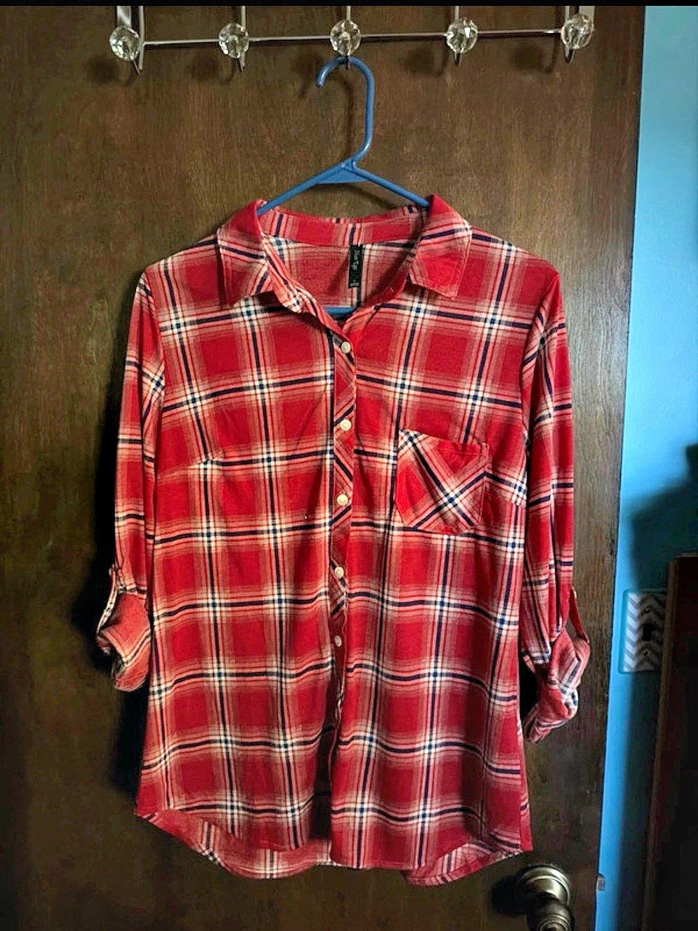 Altar'd State Plaid Button Down in Red & White Size Large